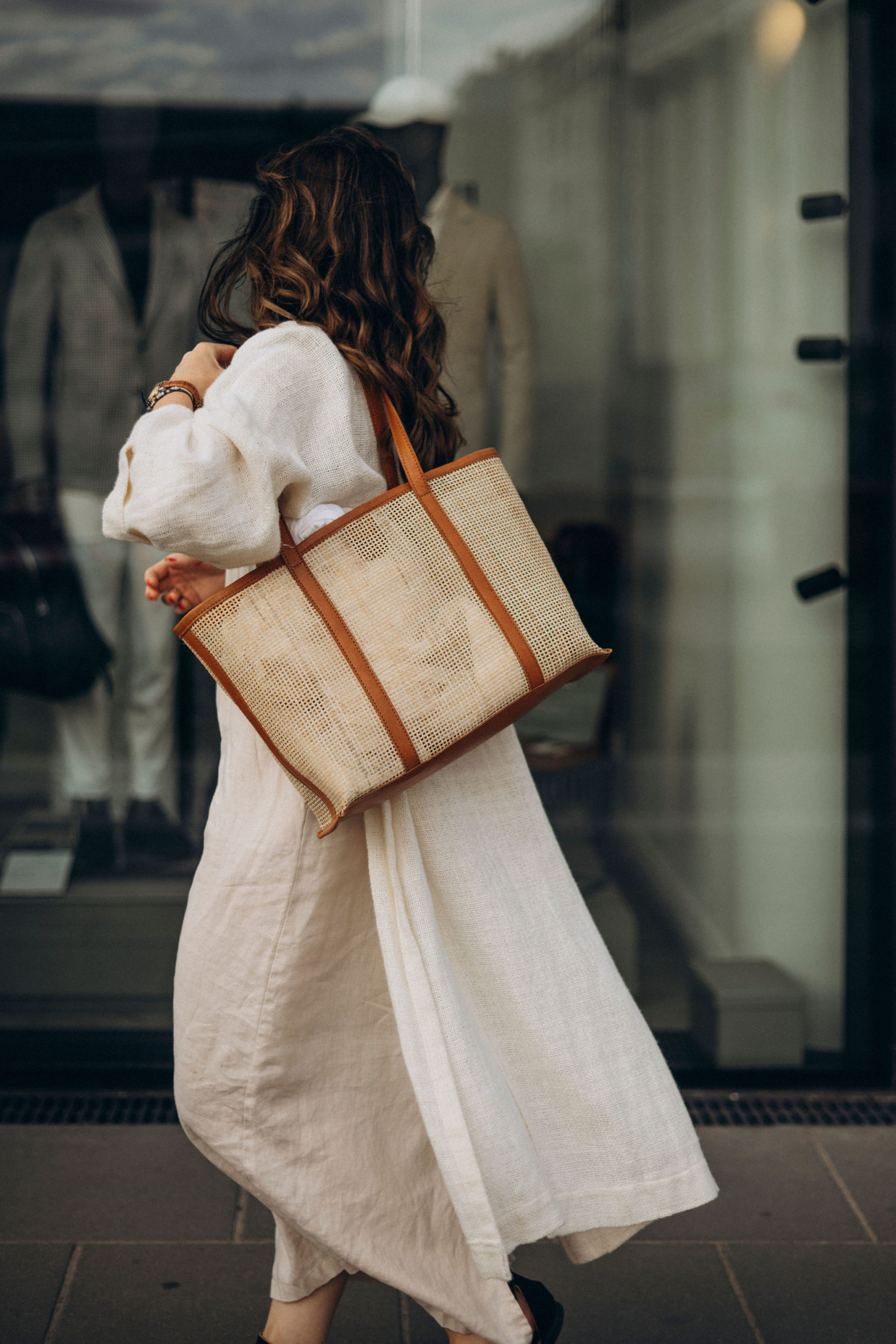 TOTE bag IRMA z rattanu i naturalnej skóry